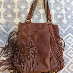 Fringe Suede Tote Bag - Brown